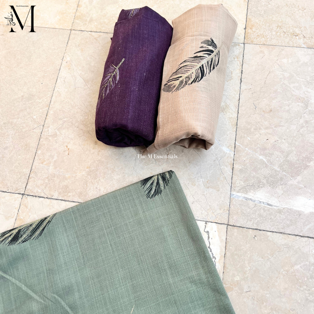 Midnight Leaf Lawn Hijabs - Plum, Mint Green & Skin
