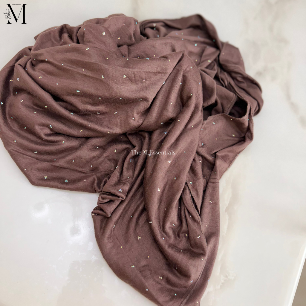 Light Brown Jersey Chaddar with stones - Large Hijab by The M Essentials