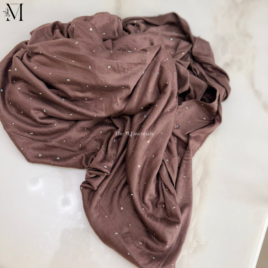 Light Brown Jersey Chaddar with stones - Large Hijab by The M Essentials