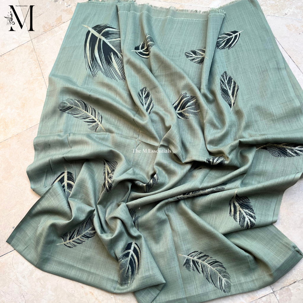 Mint Green Midnight Leaf Lawn Hijabs - The M Essentials 