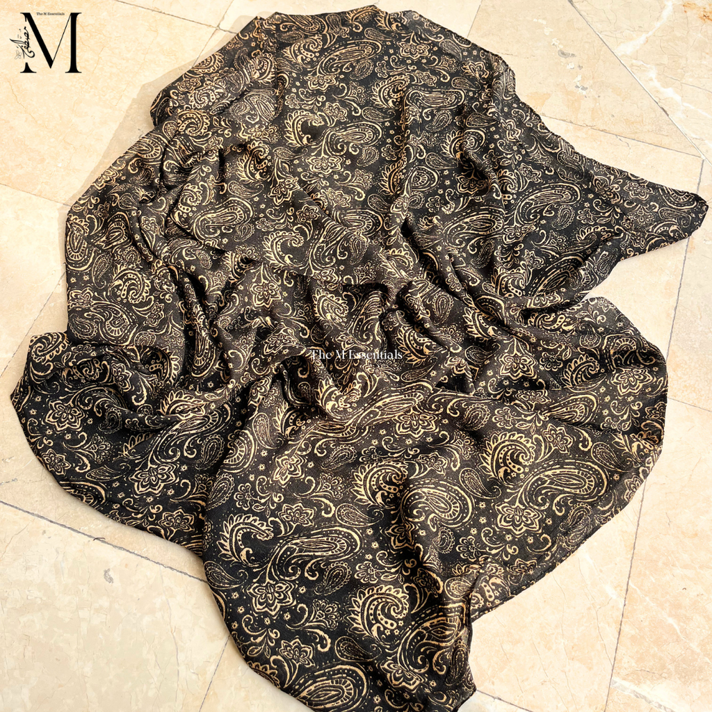 Black Digital Print Lawn Hijabs - The M Essentials