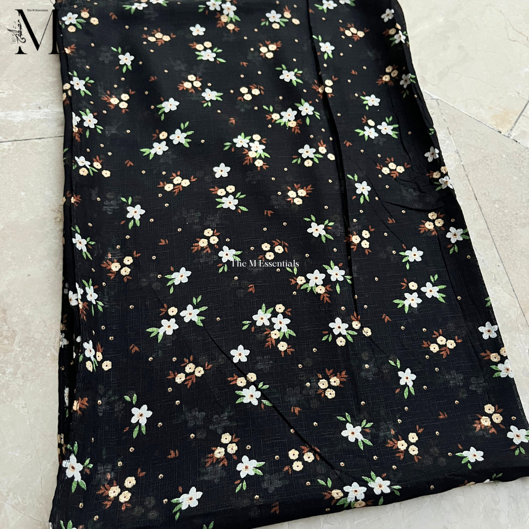 Black Malaysian printed cotton lawn hijab in Pakistan