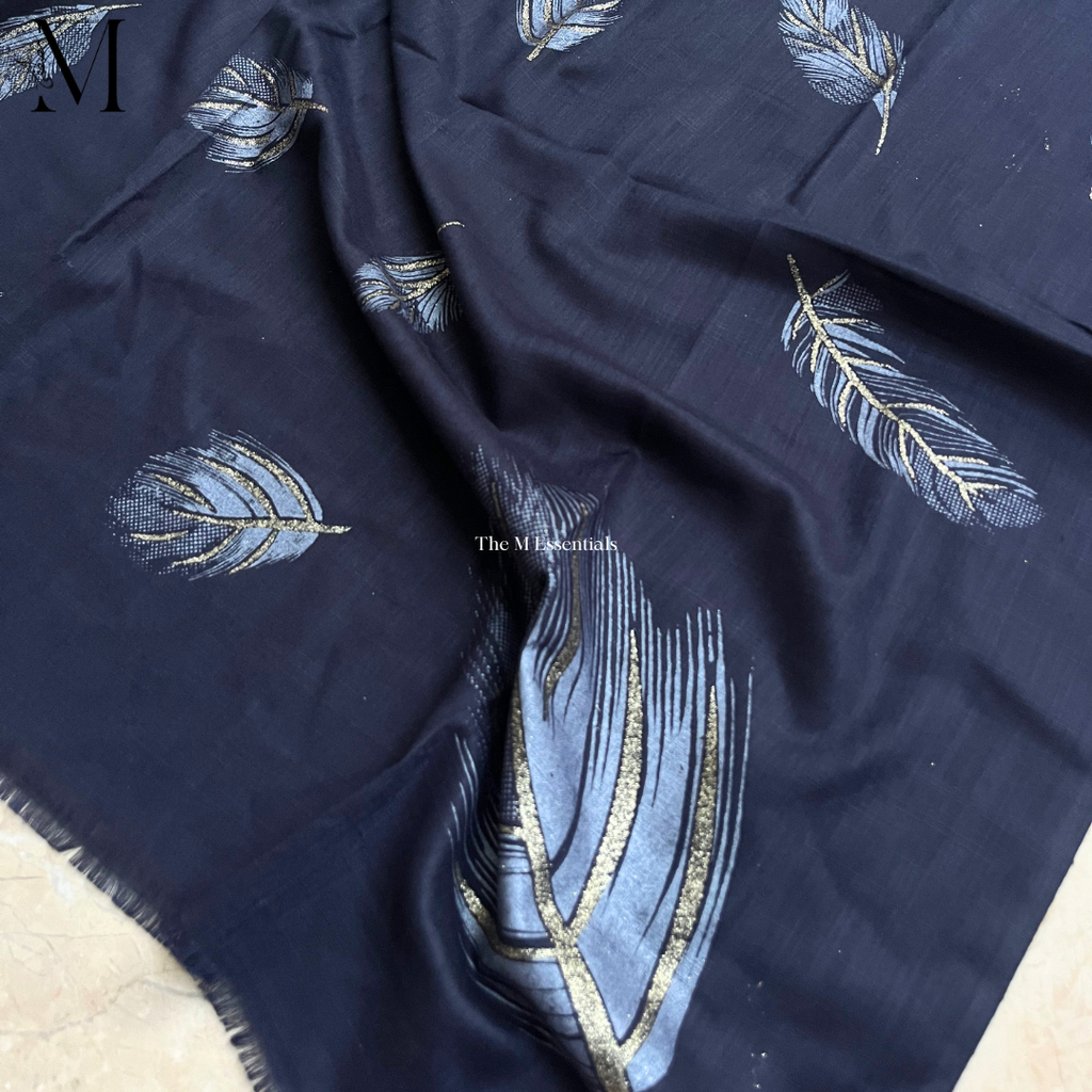 Navy Blue Midnight Leaf Lawn Hijabs - The M Essentials