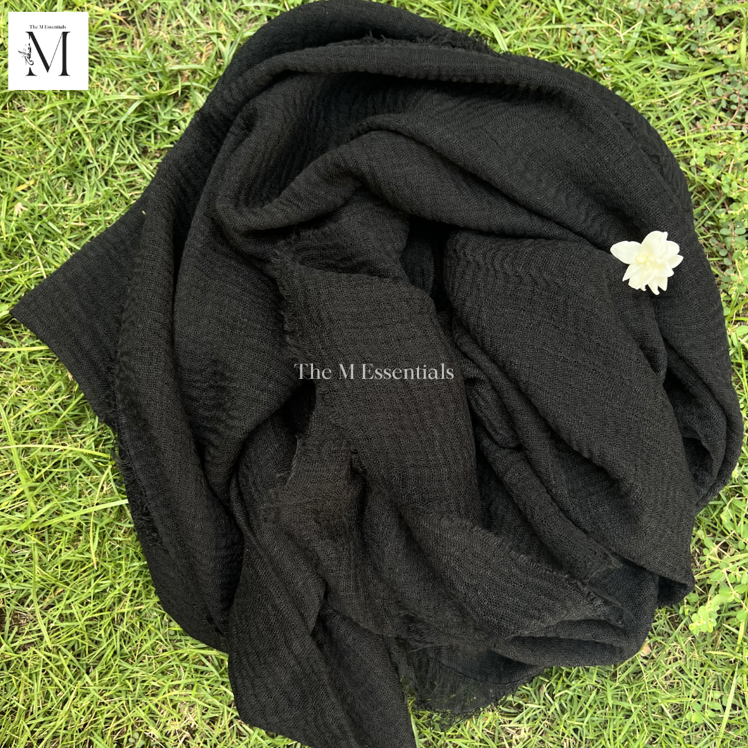 Crinkle Lawn (Crimps) Hijab -  Black