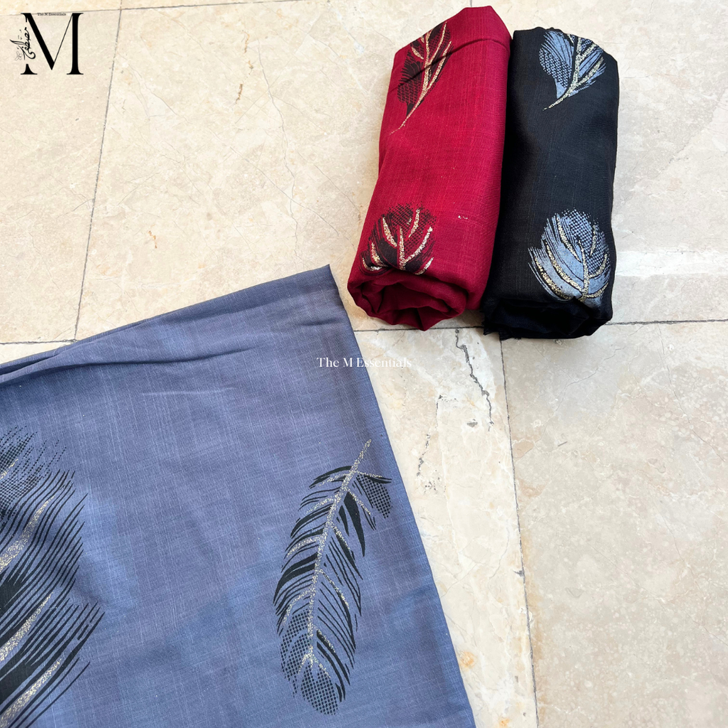 Midnight Leaf Lawn Hijabs - Maroon, Black, Blue