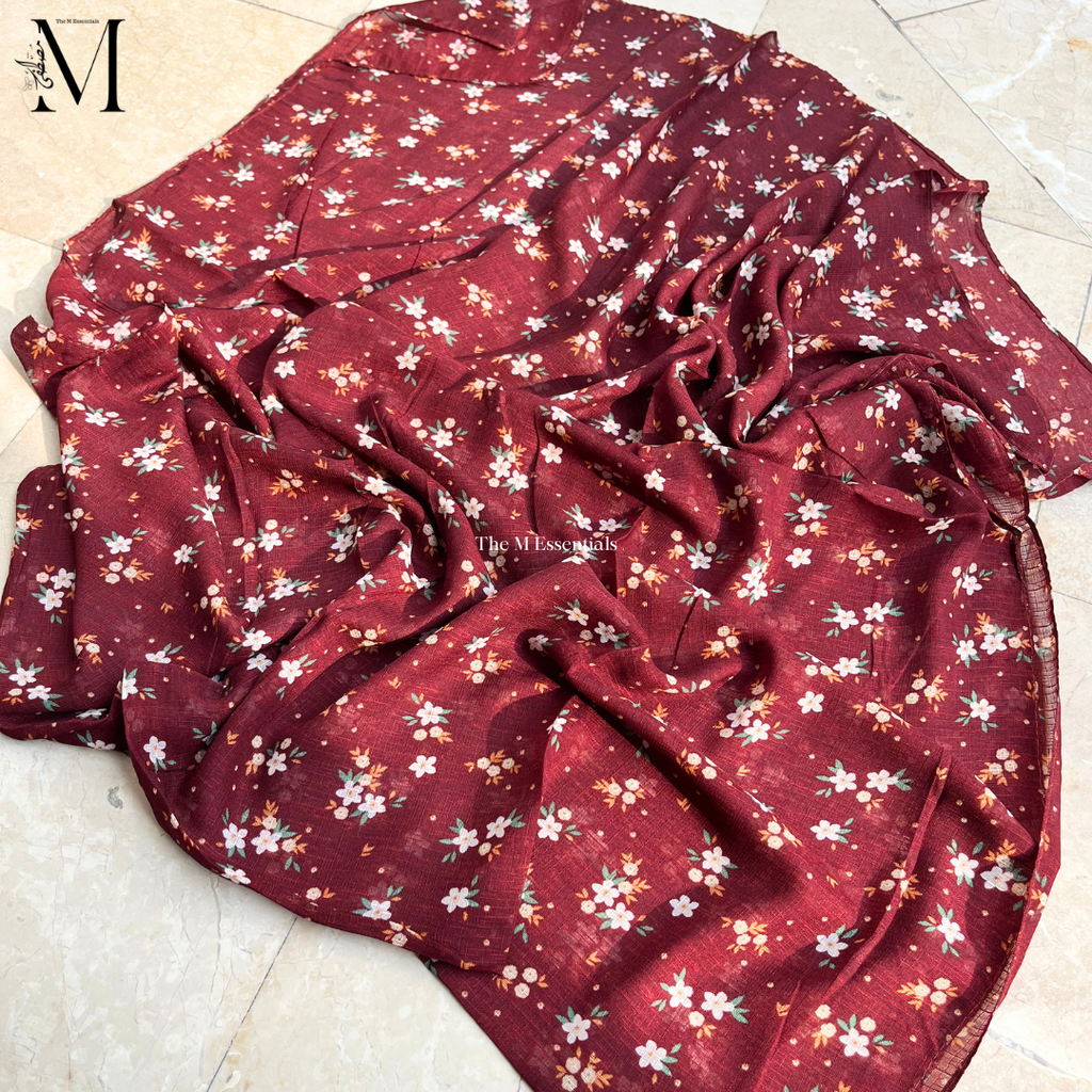 Maroon Malaysian printed cotton lawn hijab in Pakistan