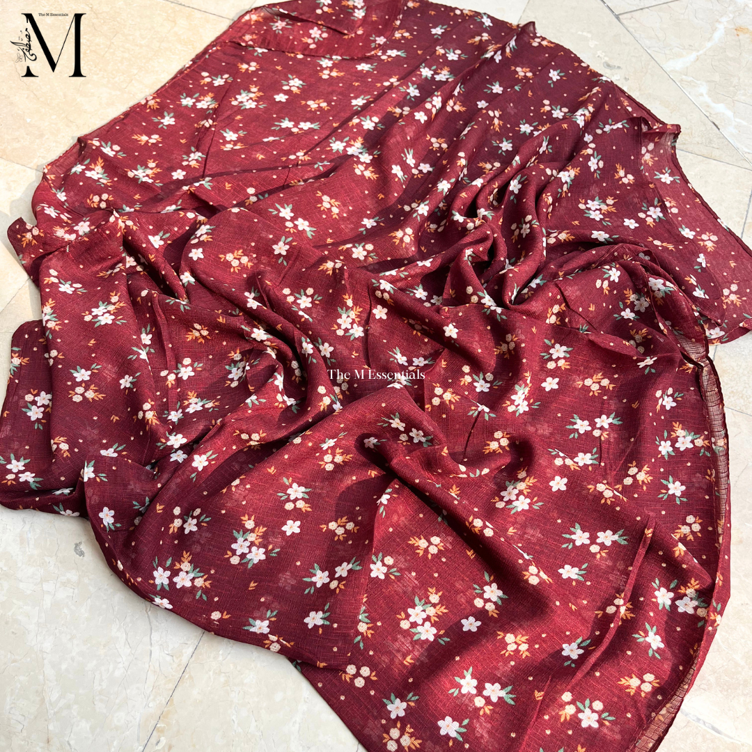 Maroon Malaysian printed cotton lawn hijab in Pakistan