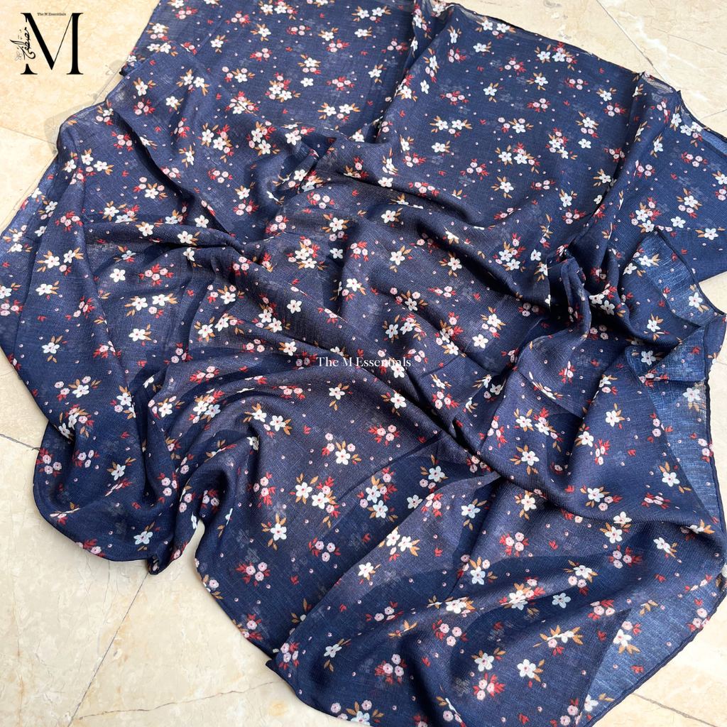 Dark Blue Malaysian printed cotton lawn hijab in Pakistan