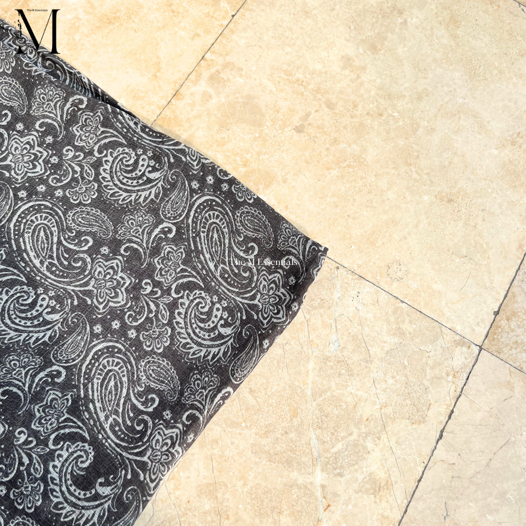 Dark Grey Digital Print Lawn Hijabs - The M Essentials