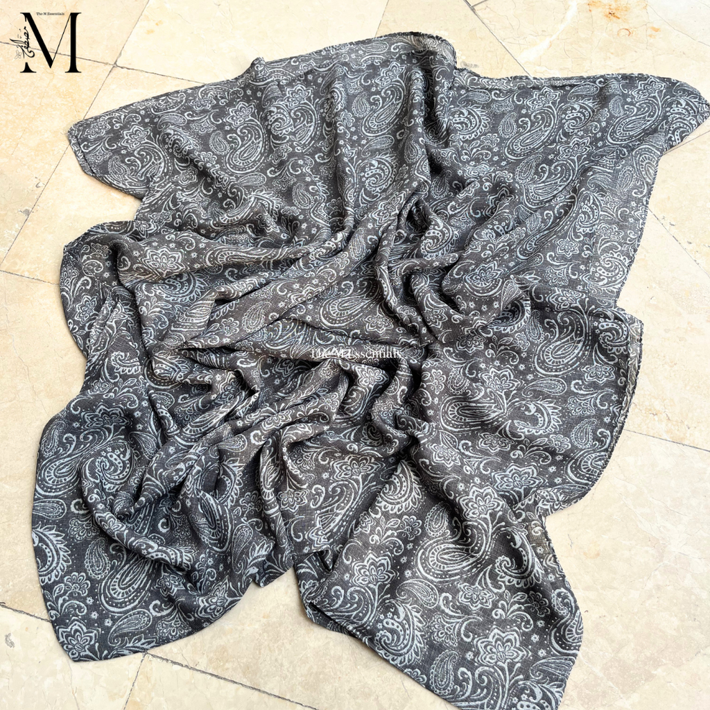 Dark Grey Digital Print Lawn Hijabs - The M Essentials