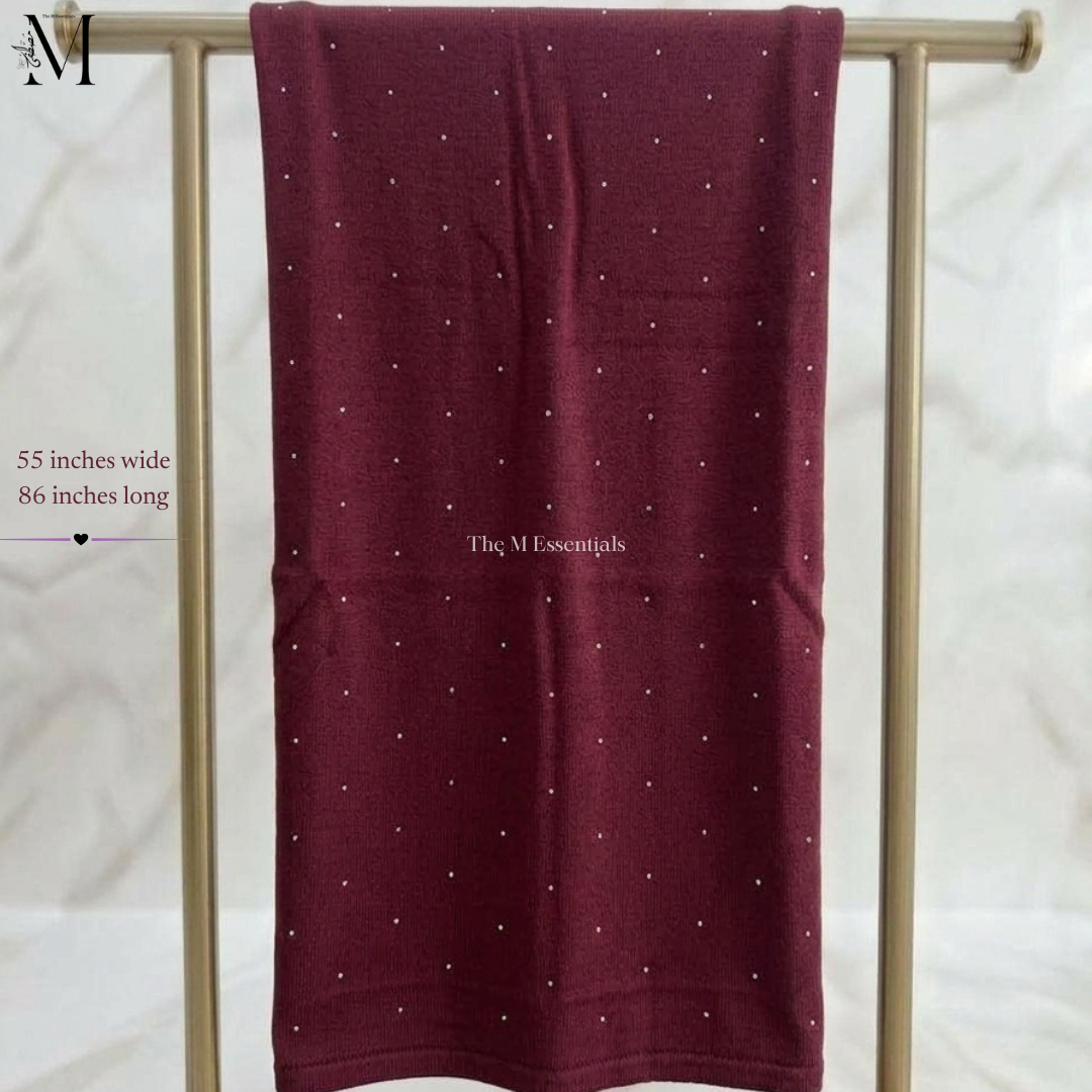 Maroon Jersey Chaddar with stones - Large Hijab by The M Essentials