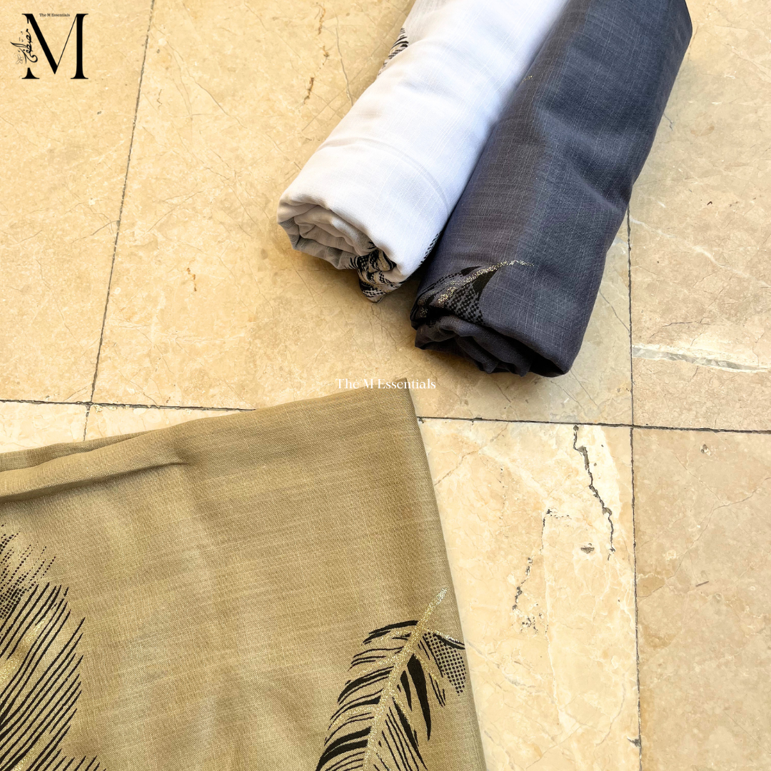 Midnight Lead Lawn Hijabs - Beige, White & Dark grey