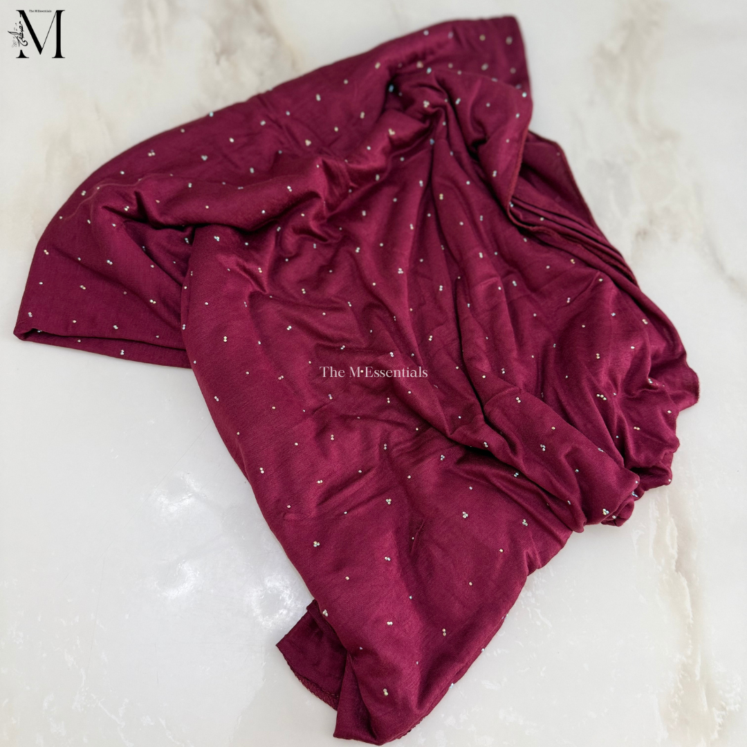 Maroon Jersey Chaddar with stones - Large Hijab by The M Essentials