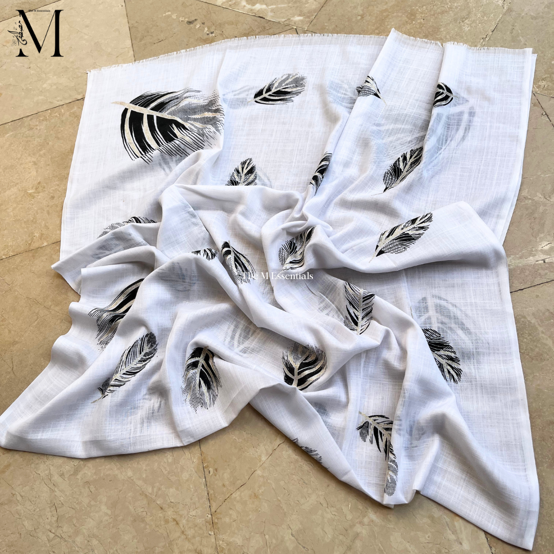 Midnight Lead Lawn Hijabs - Beige, White & Dark grey