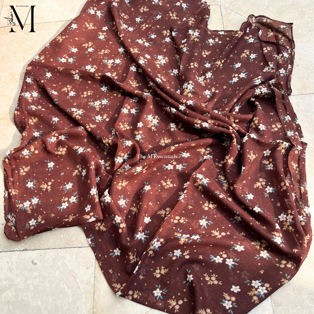 Maroon Malaysian printed cotton lawn hijab in Pakistan
