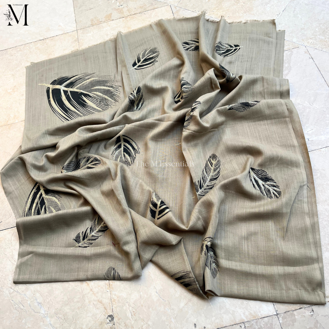 Midnight Lead Lawn Hijabs - Beige, White & Dark grey