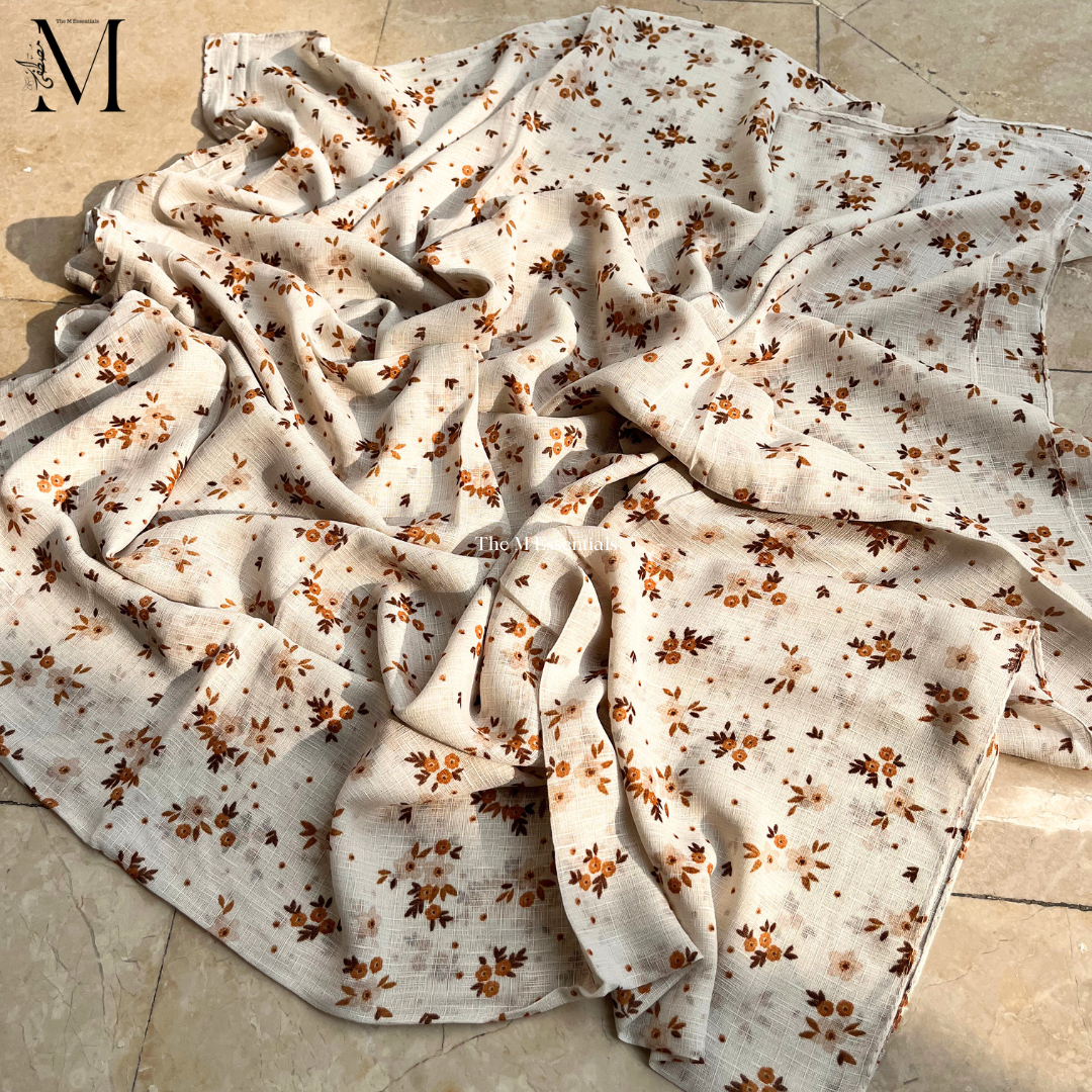 Grey Malaysian printed cotton lawn hijab in Pakistan