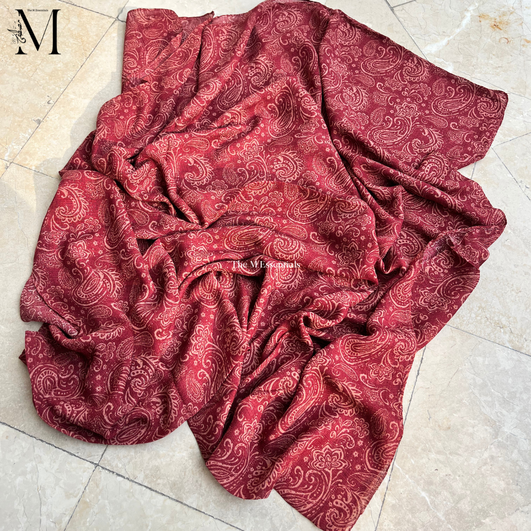 Red Digital Print Lawn Hijabs - The M Essentials