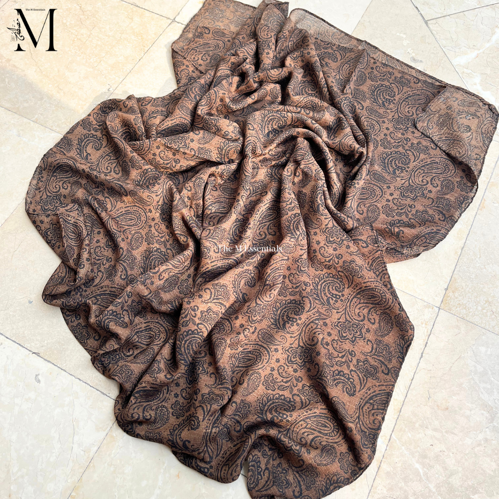 Dark Brown Digital Print Lawn Hijabs - The M Essentials