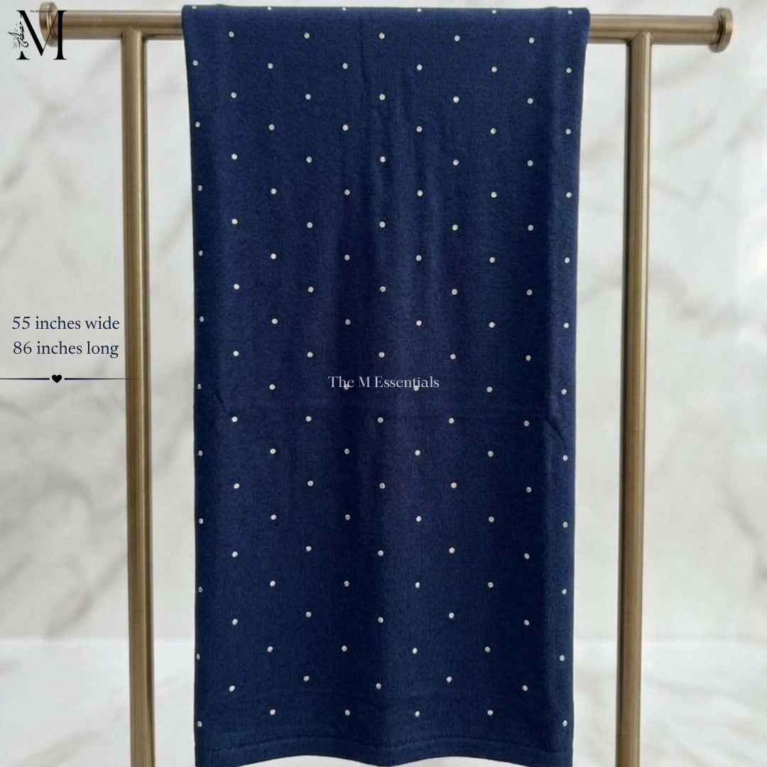 Navy Blue Jersey Chaddar with stones - Large Hijab by The M Essentials