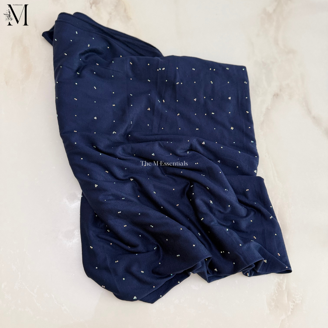 Navy Blue Jersey Chaddar with stones - Large Hijab by The M Essentials