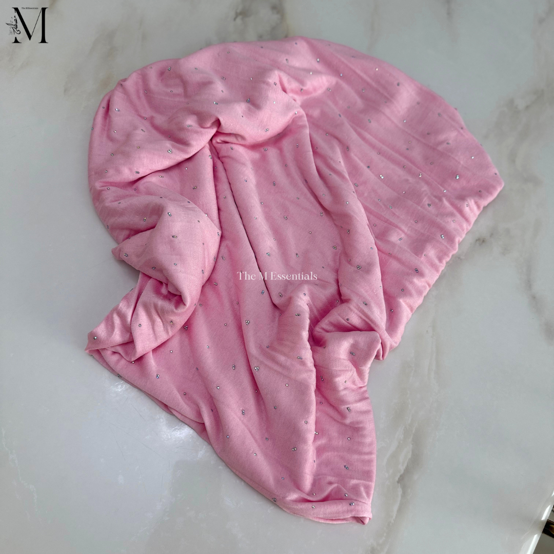 Light Pink Jersey Chaddar with stones - Large Hijabs by The M Essentials