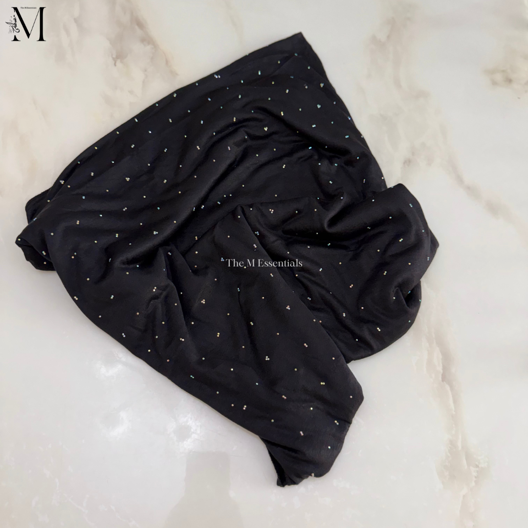 Black Jersey Chaddar with stones - The M Essentials