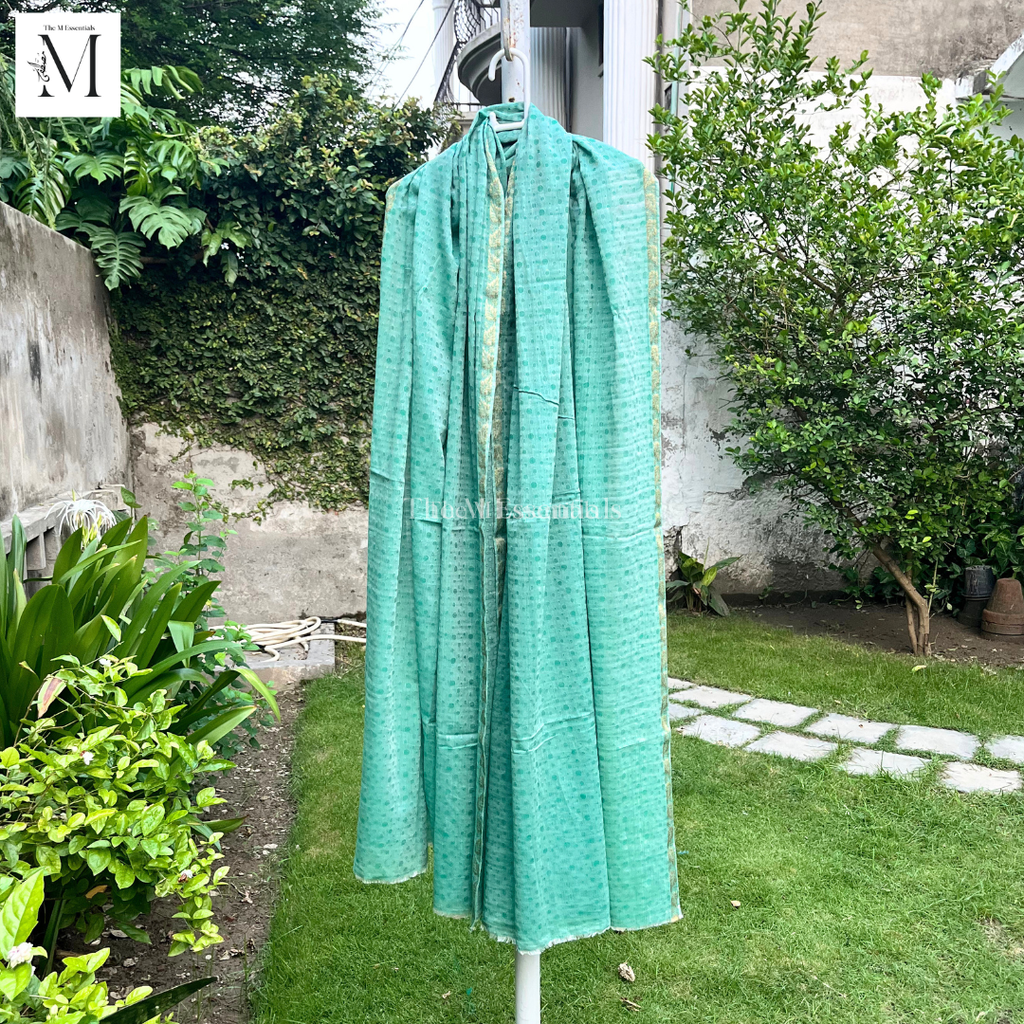 Sea Green & Gold Cotton Lawn Jacquard Shawl | Premium Women's Shawl