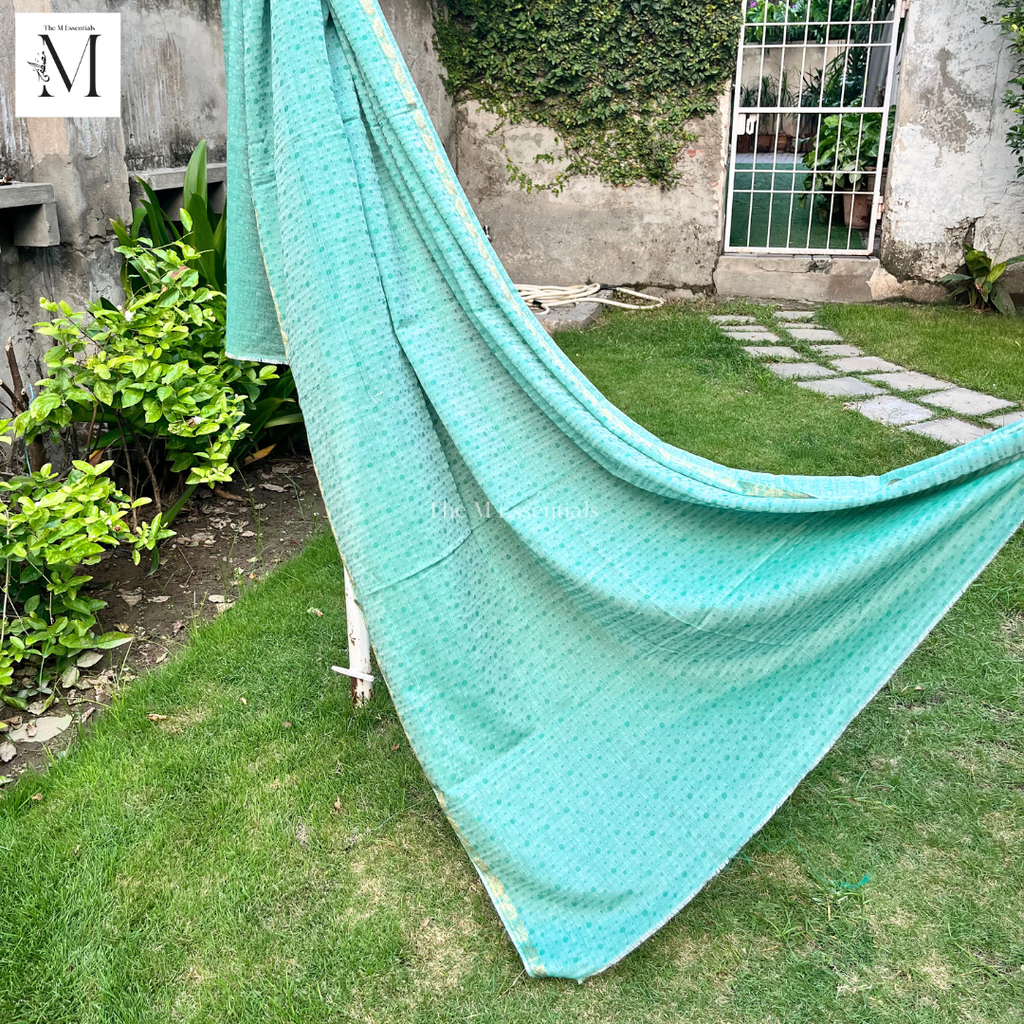Sea Green & Gold Cotton Lawn Jacquard Shawl | Premium Women's Shawl