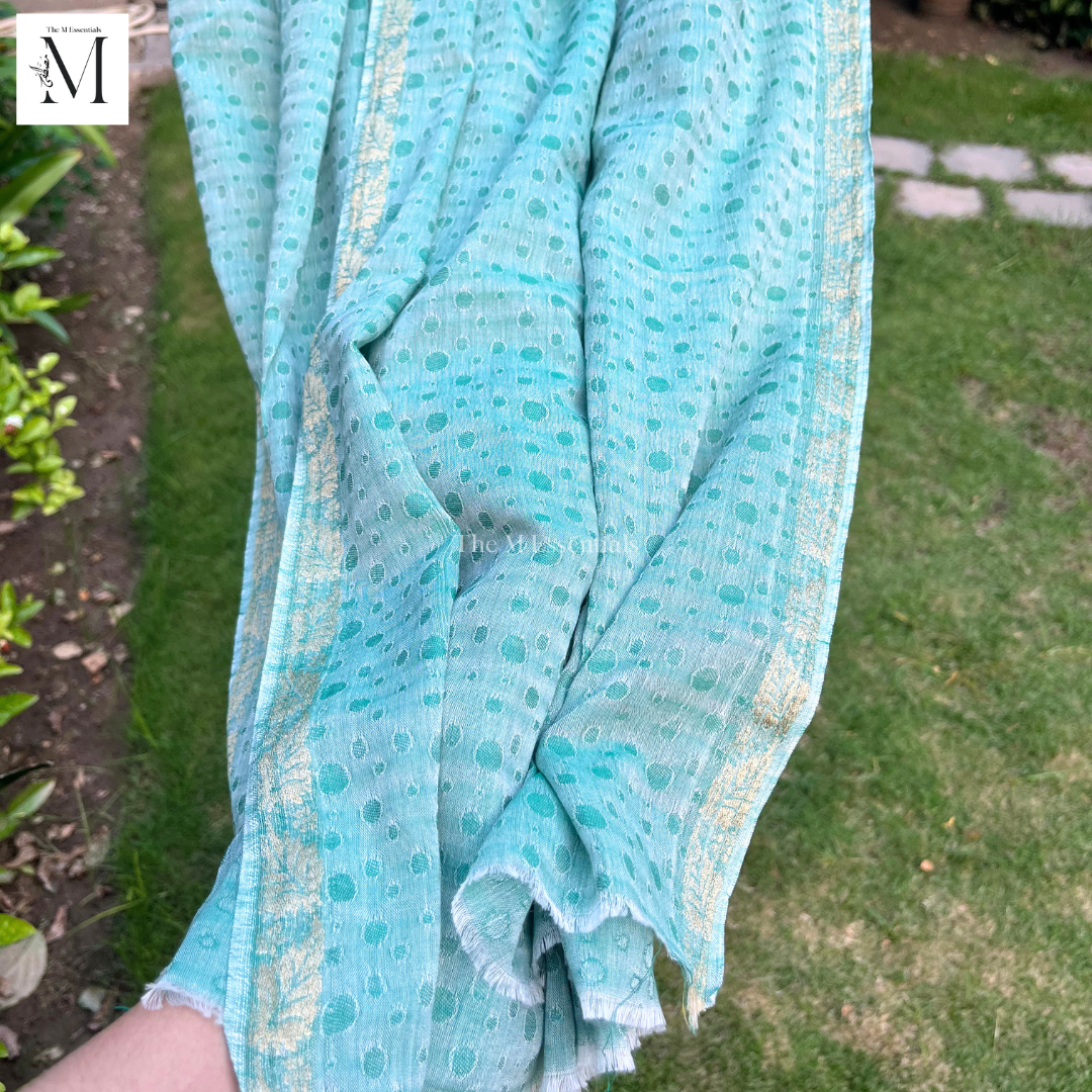 Sea Green & Gold Cotton Lawn Jacquard Shawl | Premium Women's Shawl