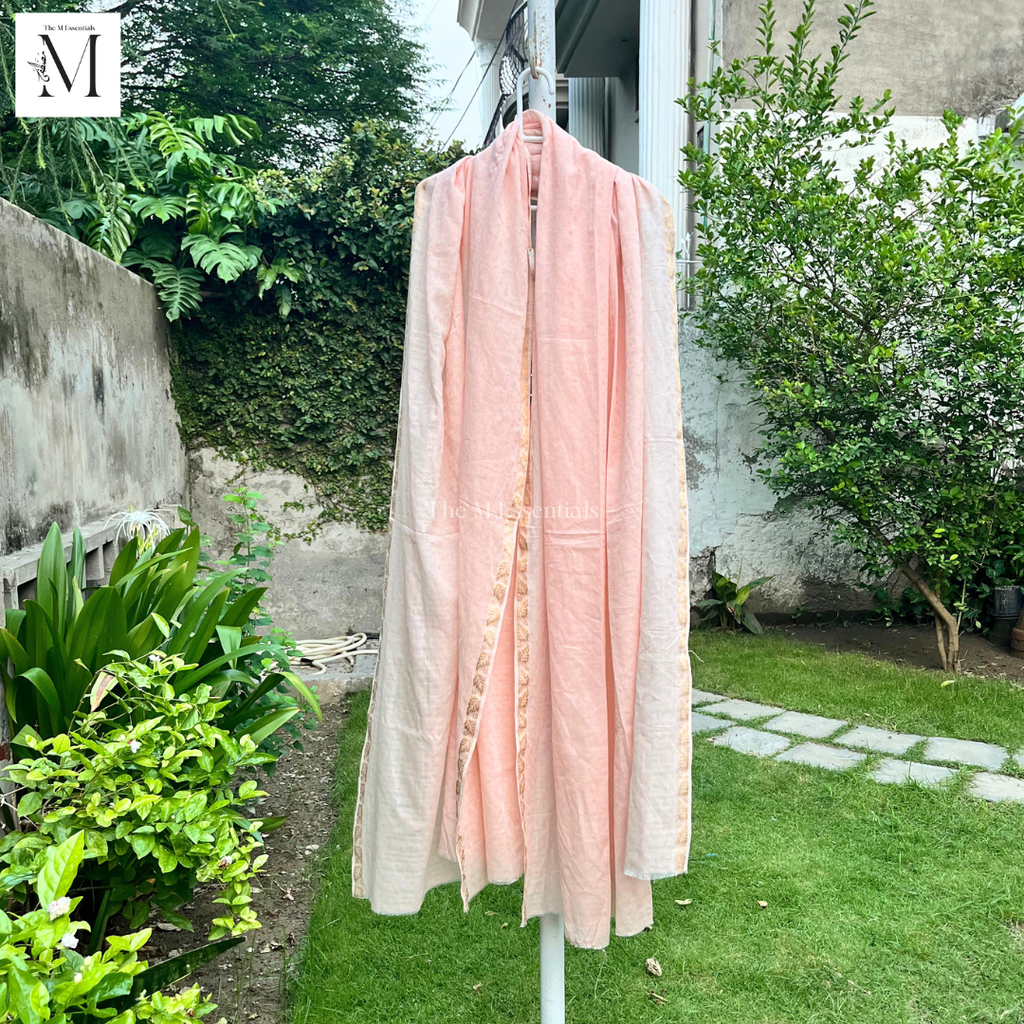 Pink & Gold Cotton Lawn Jacquard Shawl | Premium Women's Shawl