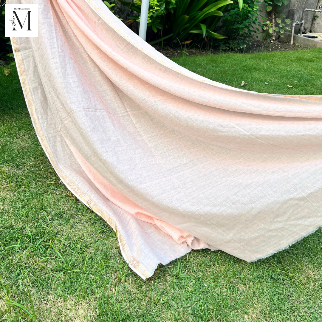 Pink & Gold Cotton Lawn Jacquard Shawl | Premium Women's Shawl