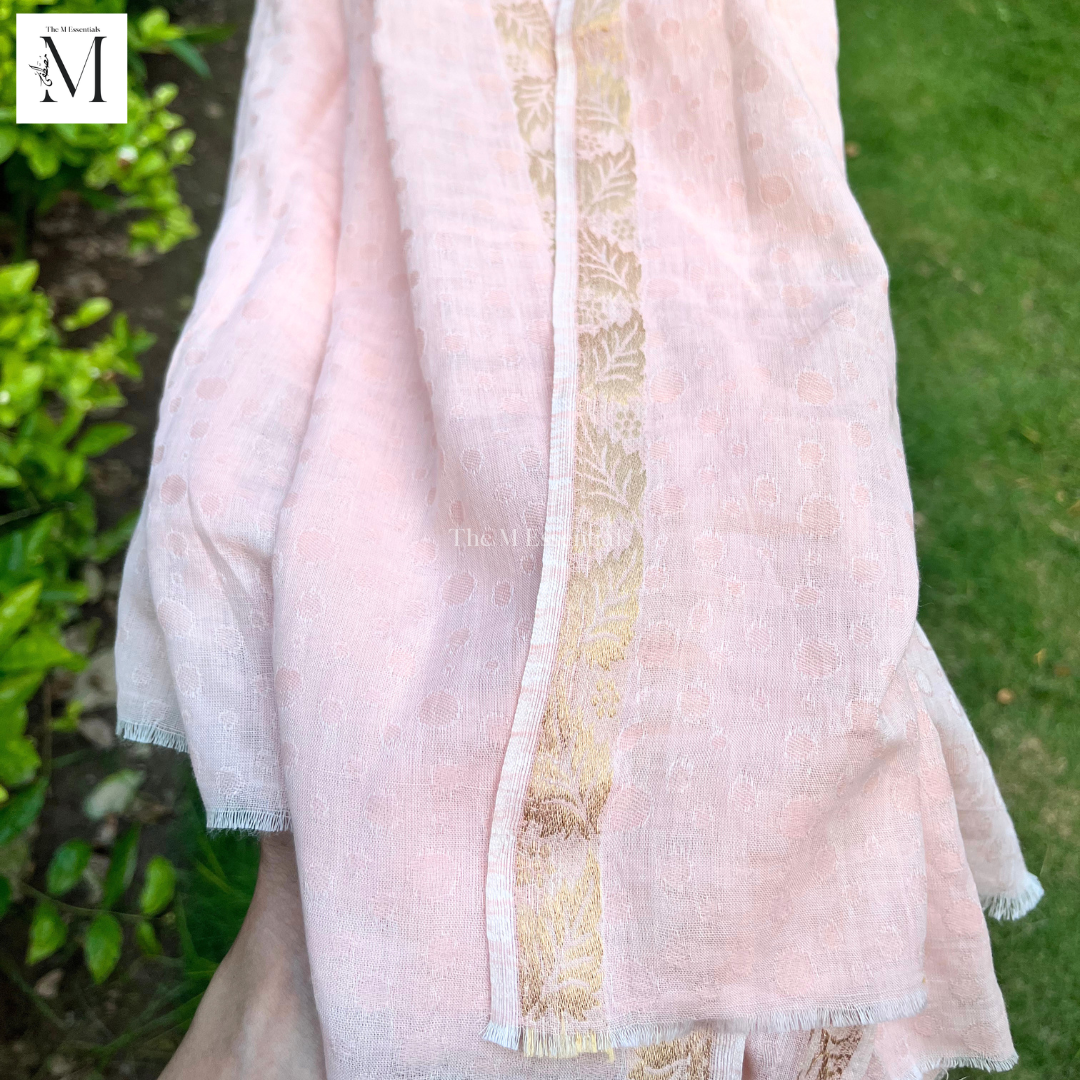 Pink & Gold Cotton Lawn Jacquard Shawl | Premium Women's Shawl