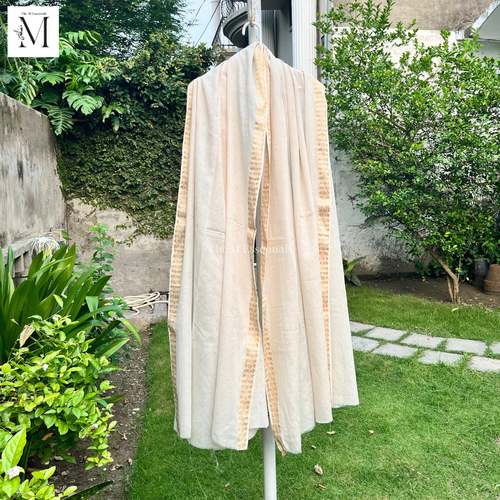 Beige & Gold Cotton Lawn Jacquard Shaw l Premium Women's Shawl