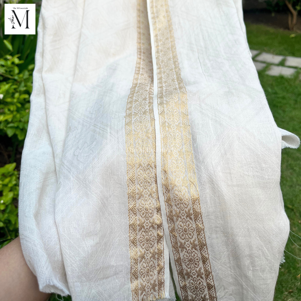 Beige & Gold Cotton Lawn Jacquard Shaw l Premium Women's Shawl