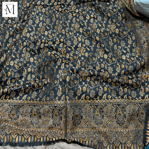 Black & Gold Premium Kani Pashmina Shawl | Kashmiri Woven Winter Shawl