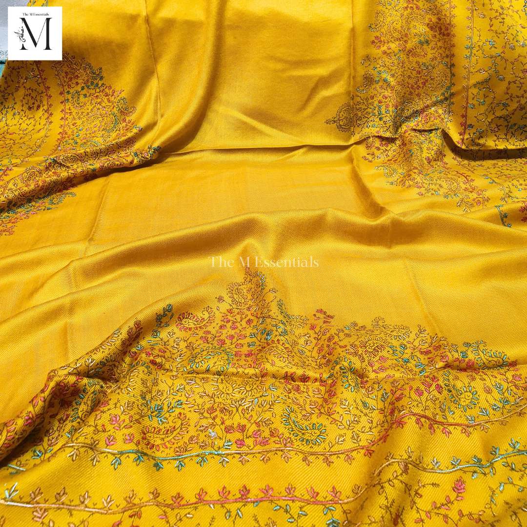 Yellow Hand Embroidered Pashmina Stole