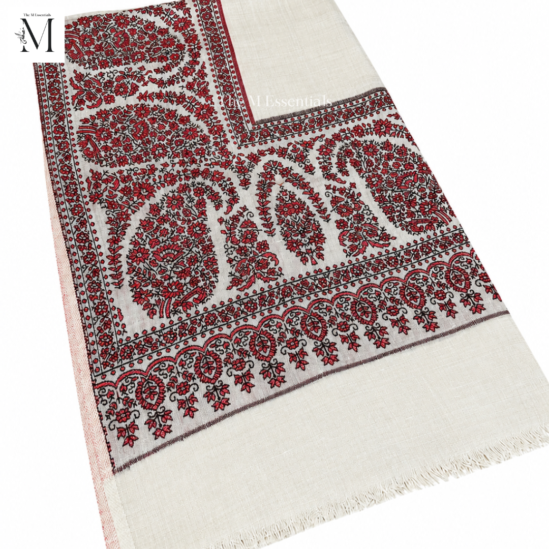 White Embroidered Pashmina Shawl | Premium Kashmiri Winter Shawl