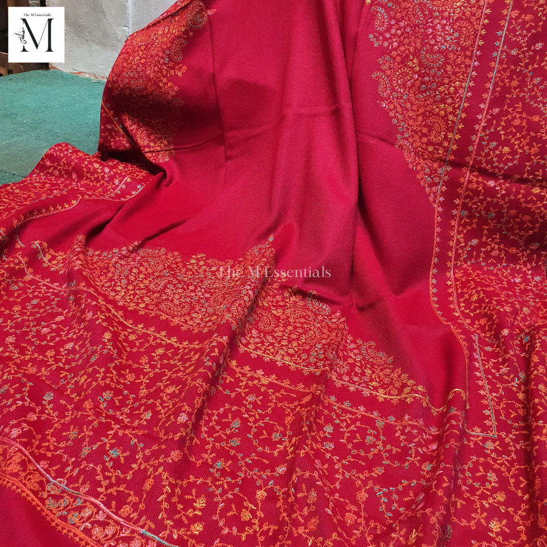Red Hand Embroidered Pashmina Shawl | Premium Kashmiri Winter Shawl