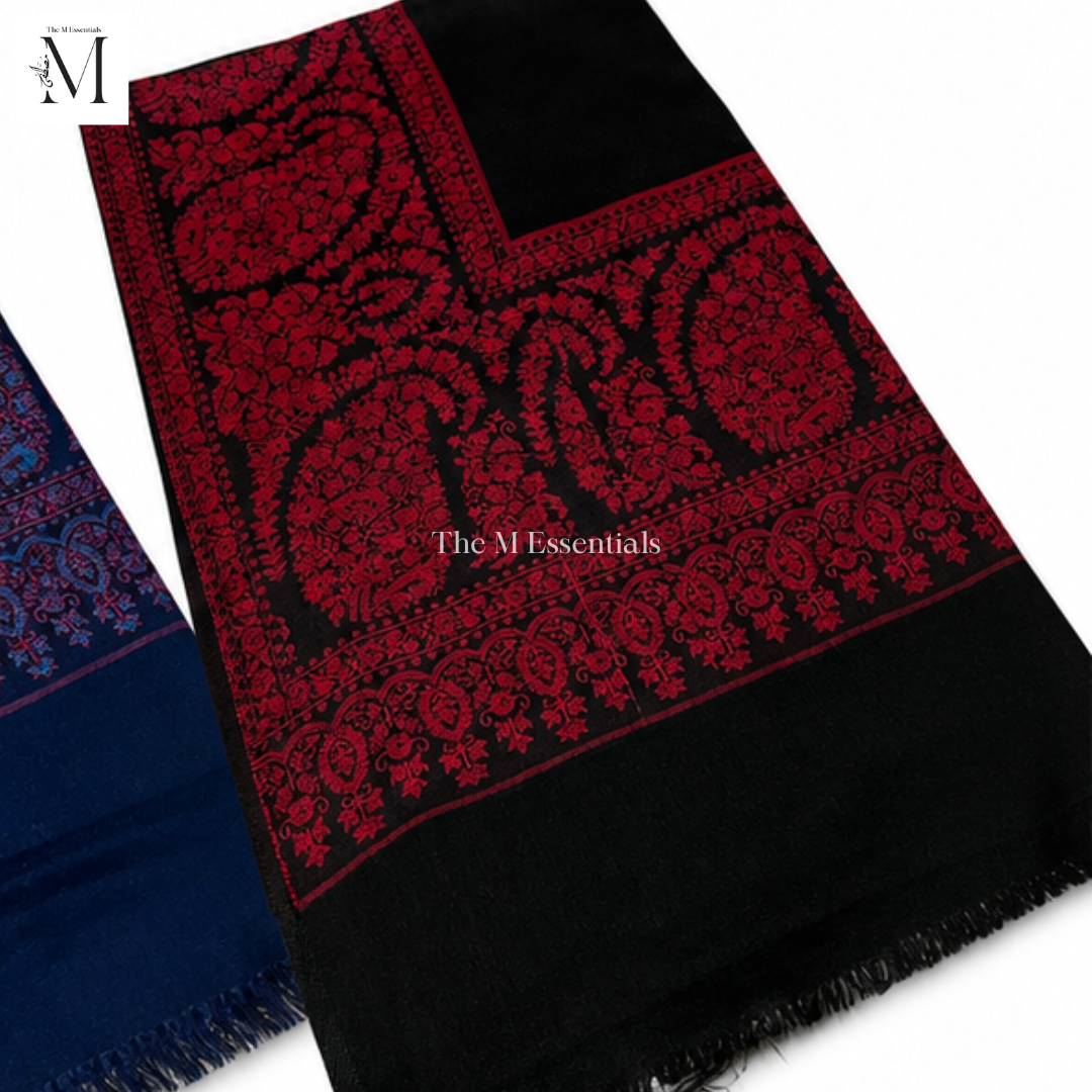 Black Embroidered Pashmina Shawl | Premium Kashmiri Jacquard Shawl