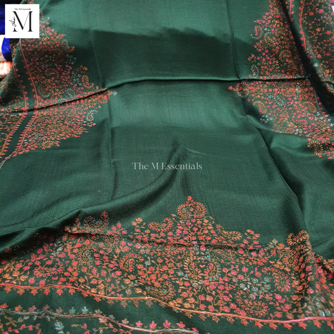 Green Hand Embroidered Pashmina Shawl | Premium Kashmiri Winter Shawl