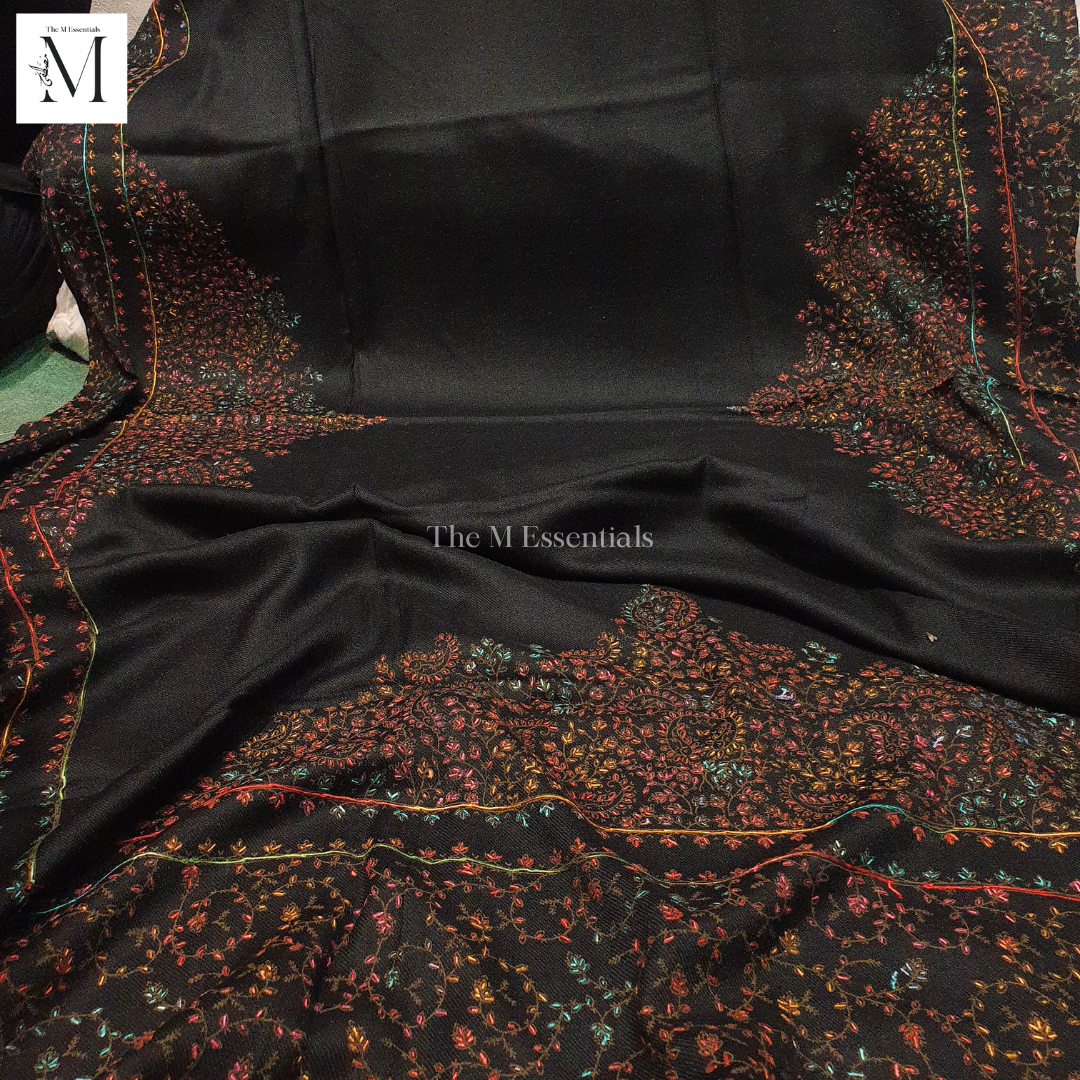 Black Hand Embroidered Pashmina Stole